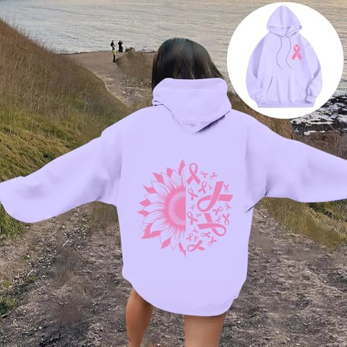 Sweat à Capuche Rose Octobre pour Femme Pull Ample Violet L - 3