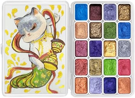 CraftyManor Mini Forestry Shifting Watercolor Painting Set, 20 Color Shifting Watercolor Paint Kit, Shimmer Metallic Watercolor Paints, Glitter Watercolor Paint, Solid, DunHuang Style