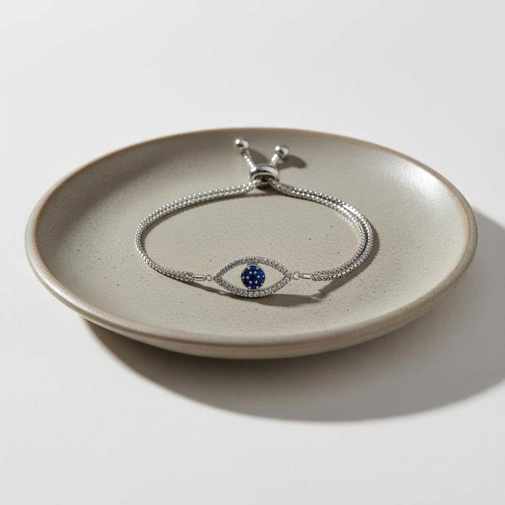 Jewelili Sterling Silver Cross and Evil Eye Bolo Bracelet fo Women | 1/10 CTTW Natural White Round Diamonds | Wheat Chain | Gift Box Included | Timeless Fashion Jewelry