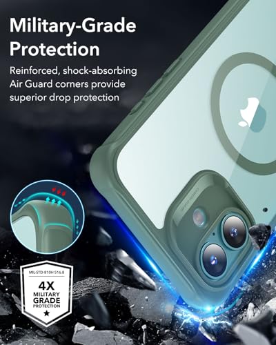 Image of ESR for iPhone 16 Plus Case, Compatible with MagSafe, Full-Body Military-Grade Drop Proof Case with Built-in 9H+ Tempered Glass Screen Protector, Armor Series, Clear Green