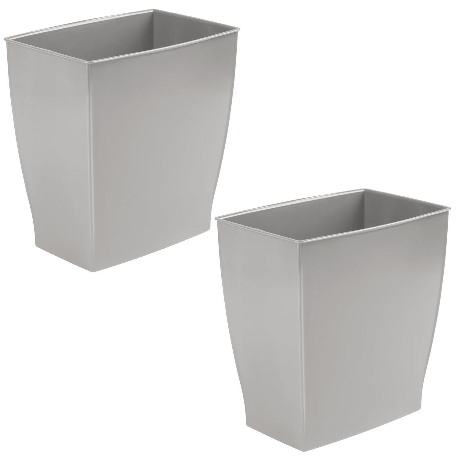 iDesign Small Plastic Bathroom Trash Can, Slim Rectangle Garbage Bin for Bedroom, Office, Dorm, 2-Pack, Gray