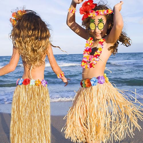 6er Hawaiian Hula Set,Hawaii Party Faschingskostüm,Hawaii Kette Blumen und Ananas Sonnenbrille,Bastrock Hawaii Outfit,Hawaii Kostüm Damen,für Tropisches Luau Strand Geburtstag Karneval Party Zubehör