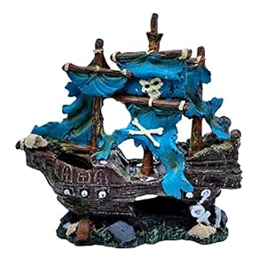Antique Roman Column Ruins European Castle Aquarium Decorations Fish Tank Hideout Rocks (Blue Pirate Shipwreck)