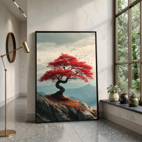 Érable rouge sur toile imperméable pour mur extérieur tableau de montagne anti-humidité 21x30