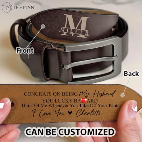 Congrats on Being My Husband Belt, Personalized 2-Sided Engraved Leather Belt, Custom Name Leather Belt for Men, Wide Black/Brown Leather Belts, Personalized Belt for Husband, Fathers Day2