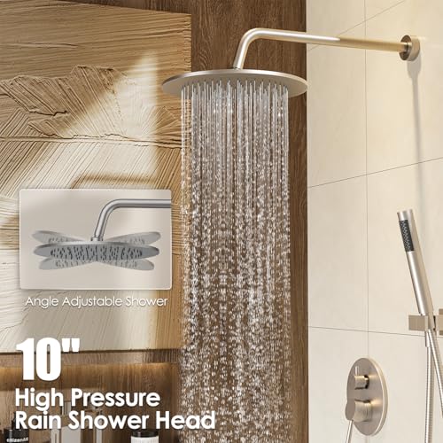 Image of Gabrylly Bathtub Shower Faucet Set, Tub Shower System with 3-Way Shower Valve, High Pressure 10 inch Rain Shower head with Handheld Spray Combo, Wall Mounted Rainfall Shower Head Set, Brushed Nickel
