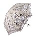 Honeystore Vintage Lace UV Sun Parasol Folding 3D Flower Embroidery Umbrella 2 Folding Grey