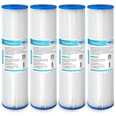 Membrane Solutions 50 Micron Pleated Polyester Sediment Water Filter 10"x2.5" Replacement Cartridge Universal Whole House Pre-Filter Compatible with W50PE, WFPFC3002, SPC-25-1050, FM-50-975 - 4 Pack