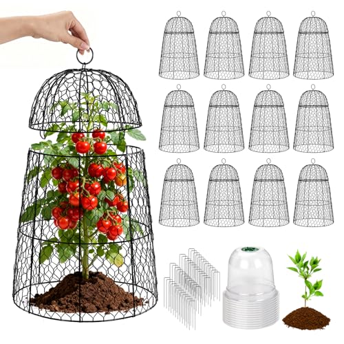12 Pack XL Metal Garden Cloches for Plants, 17' Height Rustproof Chicken Wire Cloches for Seedlings...