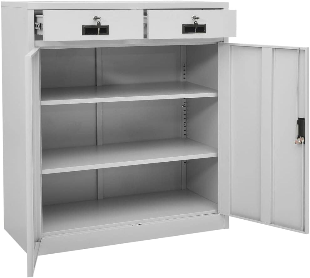 Light Grey Steel Storage Cabinet, Height-Adjustable Shelves, Secure Locker Organizer for Office, Garage, Home; Large 35.4W x 40.2H Locker Cabinet for Employees, Durable Design