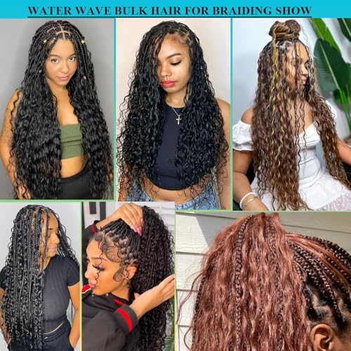 AnJudyReid Human Braiding Hair Water Wave Bulk Human Hair For Braiding No Weft Wet And Wavy Human Hair Braiding Hair Extensions For Boho Braids 2 Bundles Human Hair Per Pack 100g(20inch,Natural Black) - Thumbnail 7