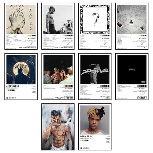 Image of Thepaper9store Pack of 10 - XXXTentacion Album Art Wall Posters 8.2x11.8 inch Adhesive Tape Attached Wall Decor, Music Poster, Wall Art For Bedroom, Living room, Office (XXXTentacion)