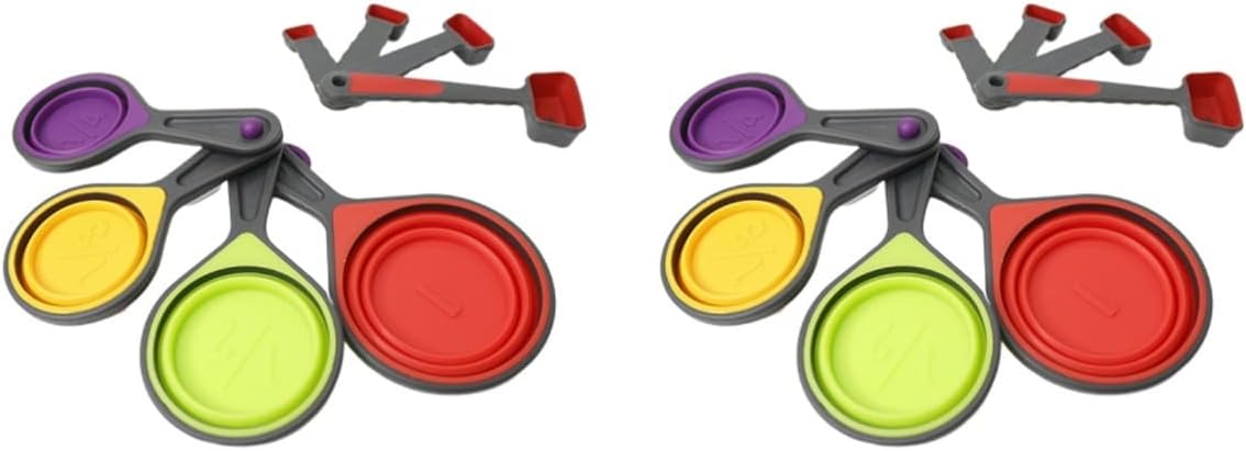 2pcs8-pieceset Telescopic Baking Spoon Cup Scale Measuring Powder Tool - Silicone for(Picture 1x2pcs,Mx2pcs)