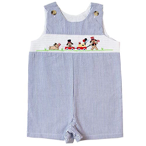 Good Lad Newborn/Infant Boys Seersucker July 4th Theme Smocked Shortall (Navy, 18M)