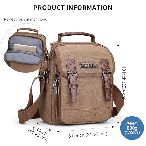 Image of WITZMAN Crossbody Bag for Men Small Canvas Vintage Messenger Bag Man Purse Satchel Shoulder Bags for Work Travel