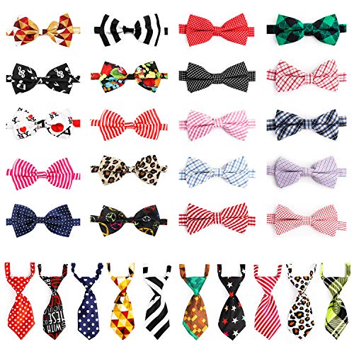 Segarty Dog Neckties and Bow Ties, 30pcs Adjustable Dog Ties and Bowties for Small Puppy Medium Large Boy Girl Dog Cat Pet as Grooming Accessories, Festival Wedding Holiday Tie Gift