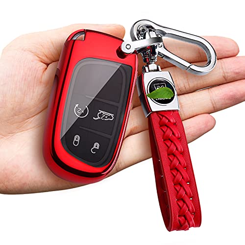 for Dodge Key Fob Cover,Key Fob Cover Case for Dodge Charger Challenger Dart Journey Durango Grand Caravan RAM, Remote Keyless Entry (Red)