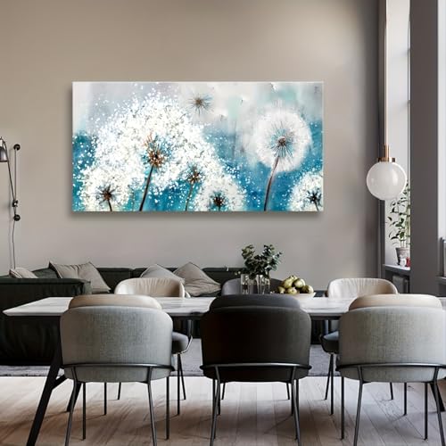 Tableau pissenlit bleu pour habiller un grand mur vide de salon