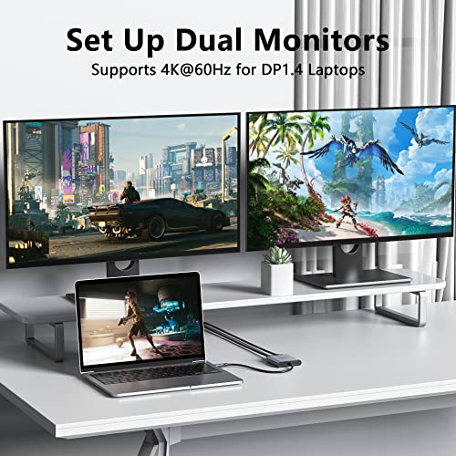 Usb-C To Dual 4K Displayport Splitter Adapter, Usb Type C To Displayport Dual Monitor Converter 4K 60Hz, Usb C Displayport Hub Compatible For Dell Xps 13 15,Lenovo Yoga,Sumsung Chromebook,Hp Etc #TOP3