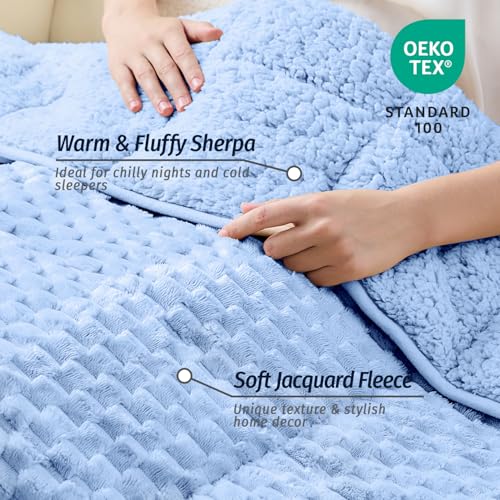 Image of Wemore Fleece Weighted Blanket for Adults (48 inch x 72 inch 15lbs, Blue), Dual Sided Cozy Soft Sherpa Heavy Blanket, 3D Imitation Turtle Shell Warm Jacquard Flannel Weighted Blankets