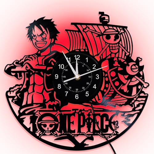 WASHNASH Anime Piece Wall Clock Gifts, Creative 7 Color Night Lamp 12 Inches Vinyl Record Decor Clock, Anime WASHNASH Anime Piece Wall Clock Gifts, Creative 7 Color Night Lamp 12 Inches Vinyl Record Decor Clock, Anime Room Decor Good Gift for Anime Fans (1l)