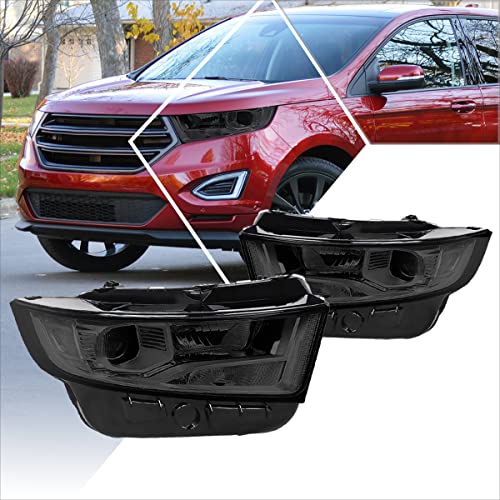 Projector Headlight Headlamps Assembly Compatible with Ford Edge 15-18,Smoked Lens/Clear Corner