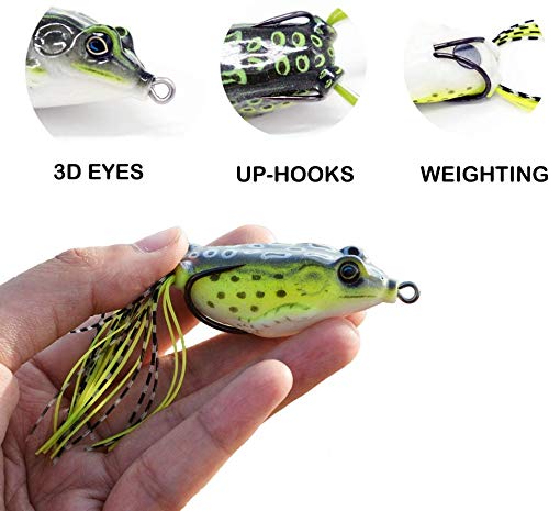 Vinayakart 5 PCS Bass Topwater Frog Lures Kit - Hollow Body 3D Eyes Frog Lure Weedless Swimbait with Hook - Bass, Pike, Snakehead - Tackle Box for Your Freshwater Fishing Frogs - Multicolor 2