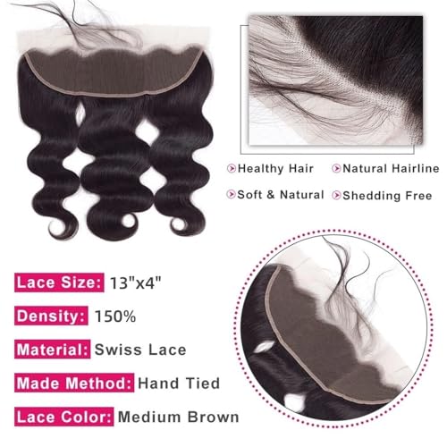 Extensiones de cabello humano negro con ondas y frontal HD 5