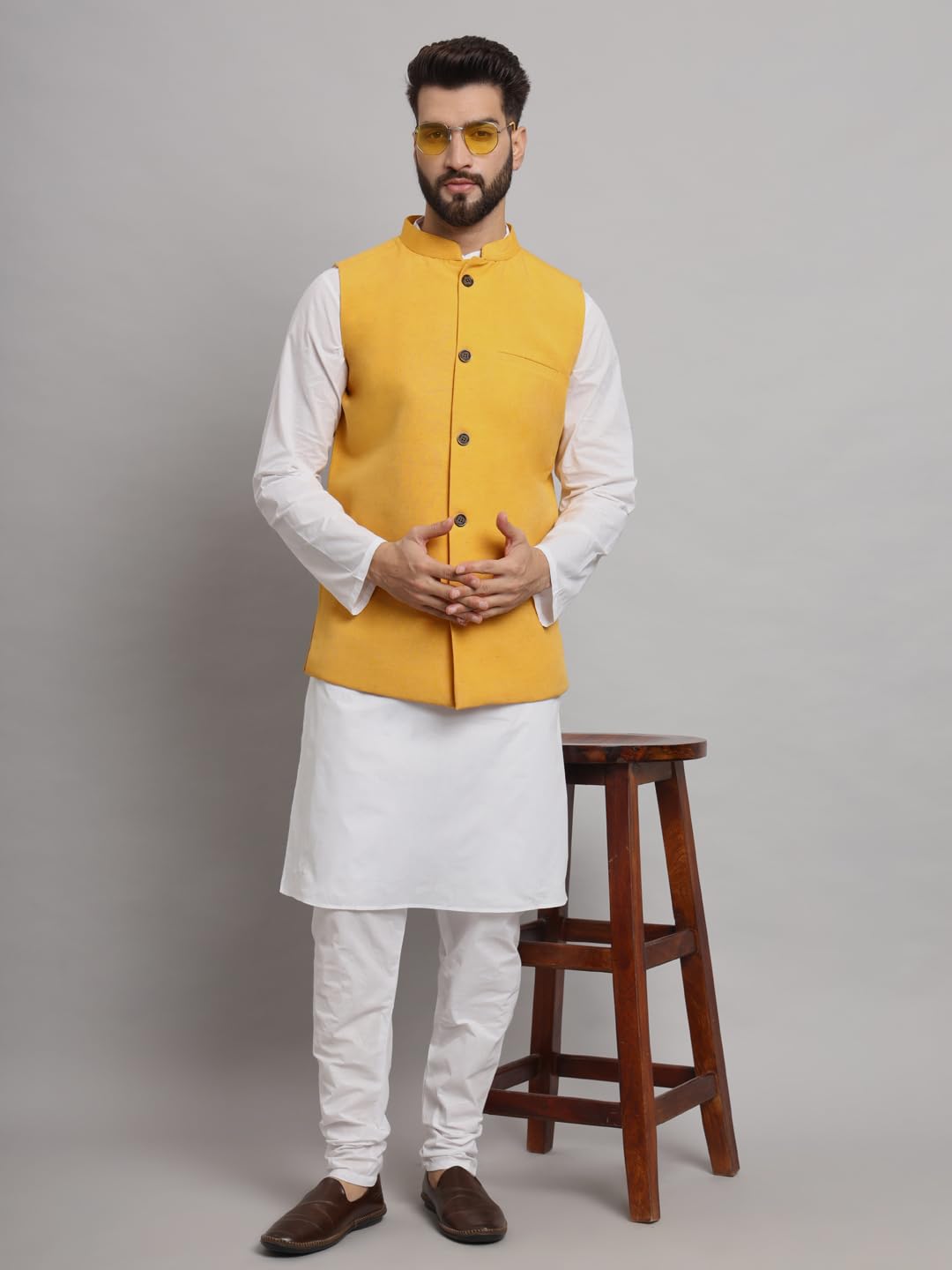 LATEST CHIKAN Men's Traditional Cotton Solid Nehru Jacket/Waistcoat -SADRI-DB-Y-42 - Image 2 thumbnail