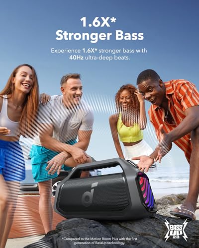 Image of Soundcore Boom 2 Plus Portable Speaker By Anker, 140W, 2+2 Channel, BassUp 2.0, 20H Playtime, Fast Charge, IPX7 Waterproof, RGB Lights, Power Bank, Bluetooth 5.3, Outdoor Speakers, Camping, Beach