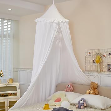 Large White Children Bed Canopy Round Dome Girls Mosquito Net Kids Princess Play Tents Nursery Room Decoration for Baby