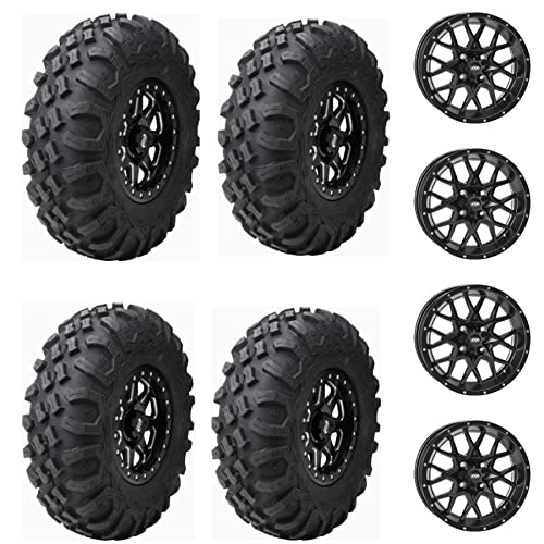 Four 32x10-14 Tusk MEGABITE HD 8-Ply Radial UTV Tires on ITP HURRICANE Wheels - For CAN-AM MAVERICK X3 UTVs - Includes Lug Nuts (Matte Black)