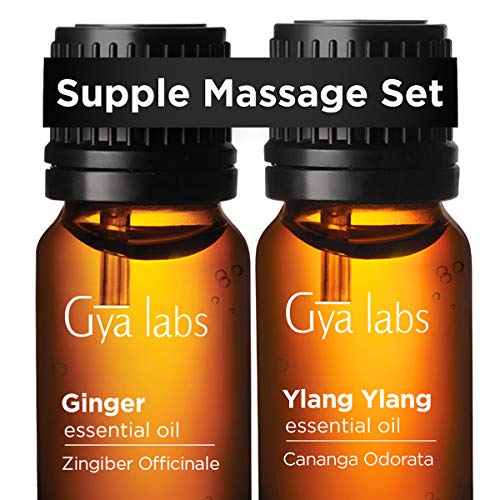 Ginger Essential Oil & Ylang Ylang Oil - Gya Labs Supple Massage Set For Pain Relief & Skin Care - 100% Pure Therapeutic Grade Essential Oils Set To Relieve Sore Muscles & Moisturize Dry Skin - 2x10ml