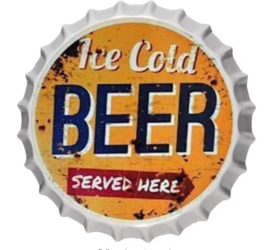Eletina Retro Metal Tin Sign Ice Cold Beer Sign For Home Cave Garage Bar Cafe Wall Art Plaque Decoration Vintage Bottle Caps Poster Sign 13.8"" Inches