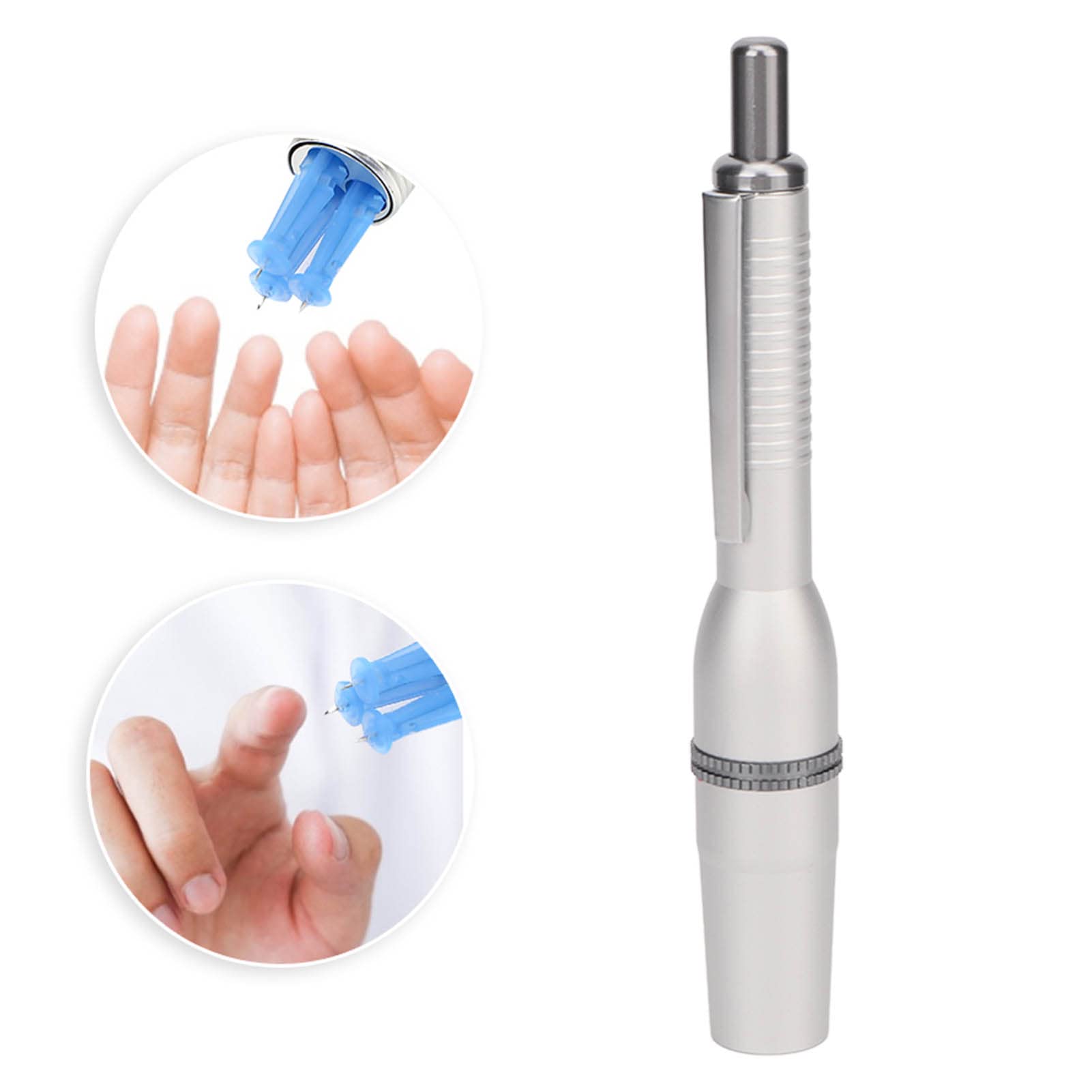 Pluma De Lanceta De Sangre, Pluma De Recolección De Sangre Dispositivo De Punción De Sangre De 3 Agujas De Profundidad Ajustable Profesional Para Uso Doméstico(Plata)