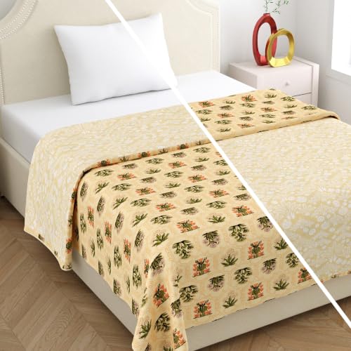 Image of Home Ecstasy 100% Cotton Mulmul Reversible Dohar for Single Bed 210 GSM (56 x 88 inches), Yellow