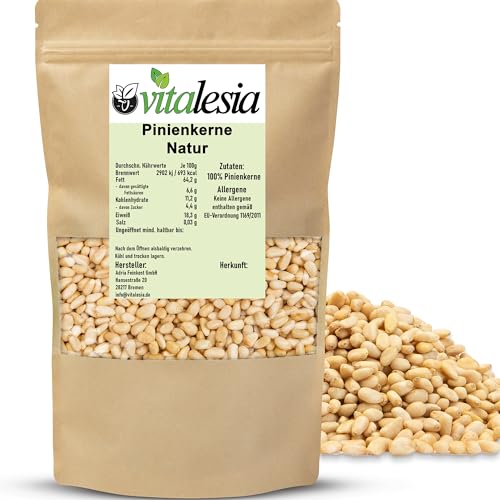 Vitalesia Pinienkerne naturbelassen 250g | Premium Qualität | ungeröstet & ungesalzen | geschält...