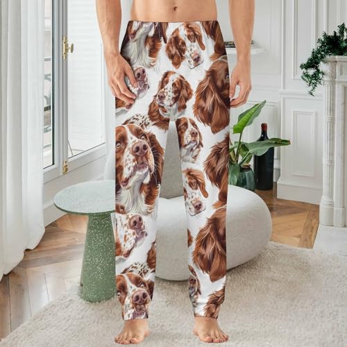 Brittany Spaniel Dog Men's Pajama Pant Soft Patterned Straight-Fit Jogger Sleep Pants Casual Lounge Sleepwear PJs2