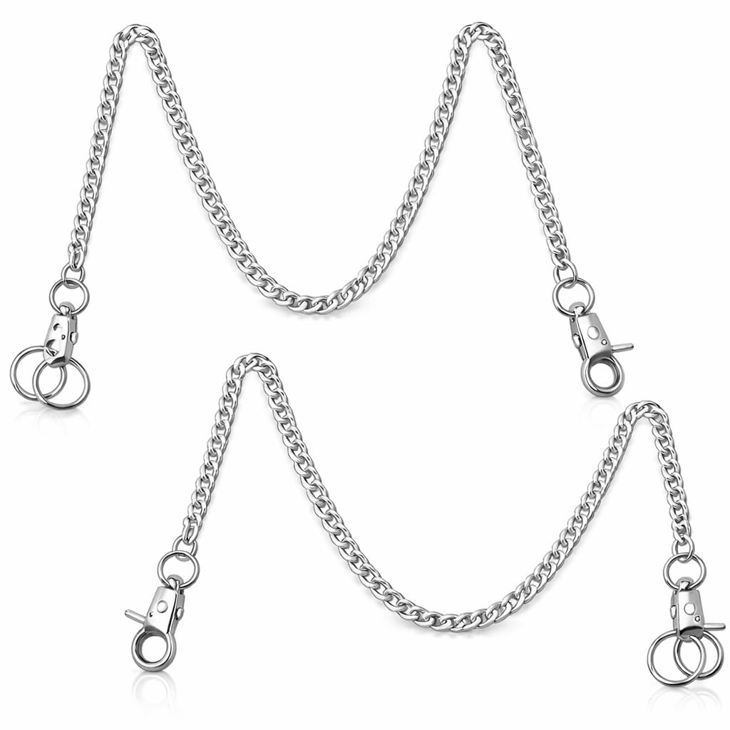 CanQuanSWZX 2PCS Wallet Chains, 24 inch Keychain Heavy Duty with Lobster Clasps, Metal Belt Chains for Jeans, Trouser Chains Key Holder with Double Keyrings, Durable Jean Accessory for Keys, Wallets