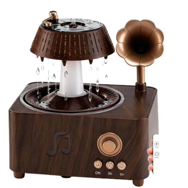 Vintage Record - Difusor de aceites esenciales 3 en 1, humidificador de 250 ml con temporizador, luz nocturna LED de 7 colores y control remoto para el hogar y la oficina