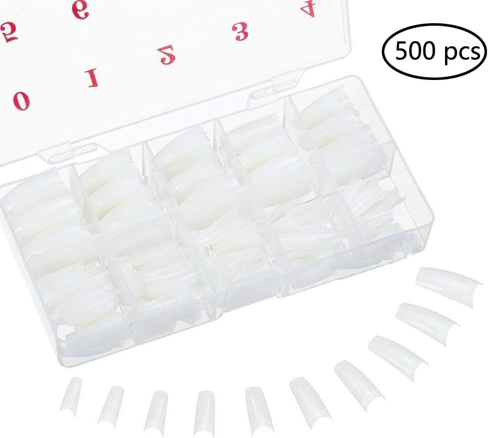 SALOCY False Nails，500 Pieces/10 Sizes Oval Fake Nail Acrylic Artificial Fake Art Nails Tips with Box