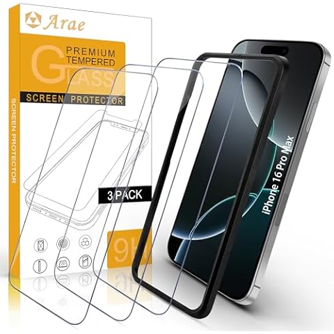 Arae Screen Protector for iPhone 16 Pro Max 6.9 Inch, HD Tempered Glass Anti Scratch Work with Most Case (iPhone 16 Pro Max) Cover