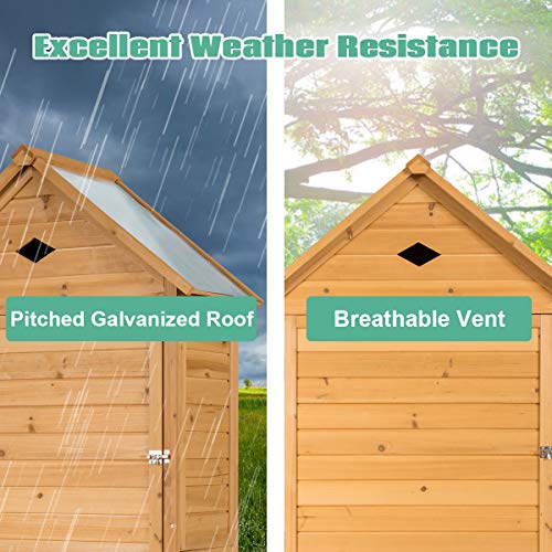 COSTWAY Wooden Garden Shed, 5 Shelves Tool Storage Cabinet with Lockable Double Doors and Slope Roof, Waterproof Utility Sheds for Outdoor Home - Image 3