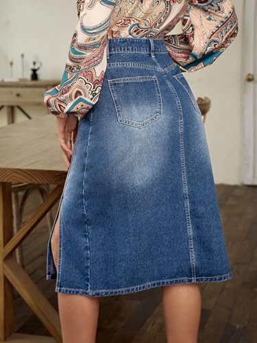 Women's High Waisted Side Split Denim Skirt Casual Midi Jean Skirts with Pocket2