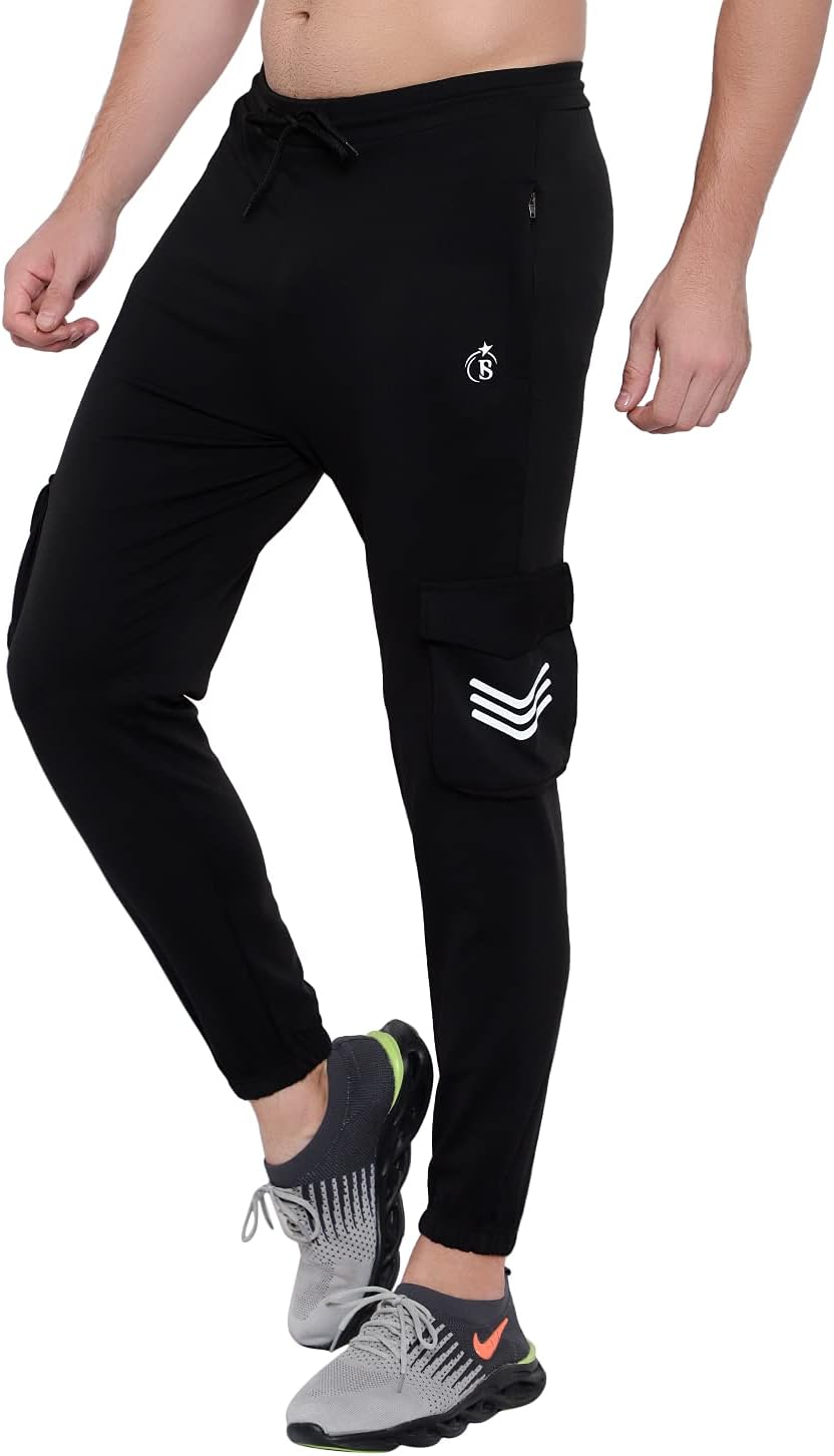 BLUE STAR SHARK Men's Premium Stretchable Cargo Joggers | Regular Fit, Stylish Track Pants with Pockets | Soft Smooth Feel, Logo on Front, Comfortable Everyday Wear
