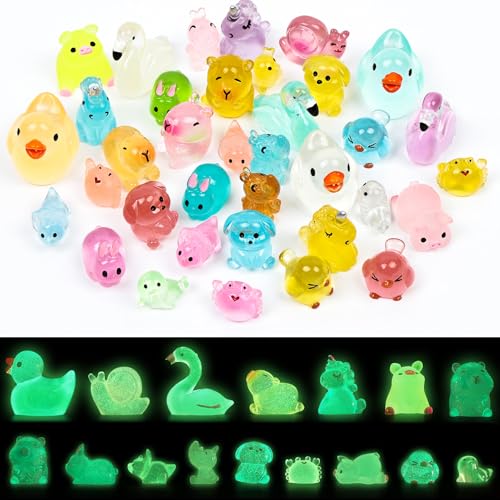 DiULi Mini animais de resina Set, 36 peças animais de resina em miniatura, figuras luminescentes de micro paisagem para casas de bonecas, plantas em vasos, aquário, artesanato bricolage (14 estilos)