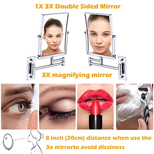 Espejo de maquillaje rectangular de pared con aumento 3X miniatura 4