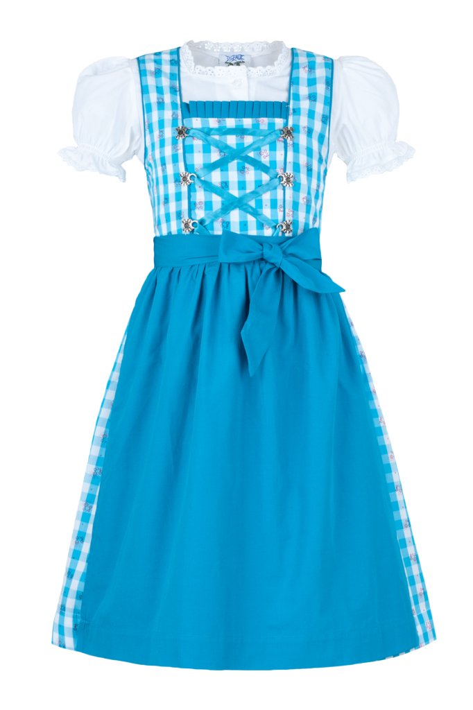 Isartrachten Kinderdirndl Jugenddirndl 3-częściowy turkusowy z białą bluzką, turkusowy, 86 cm