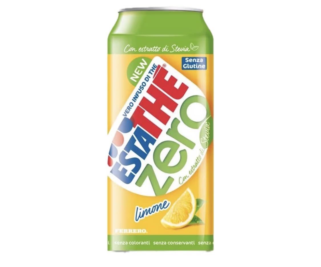 Estathé Zero Limone - Tè Freddo, Senza Zucchero, con Vero Infuso di Foglie di Tè e Succo di Limone, Bevanda Analcolica Senza Glutine, 24 Lattine da 330ml