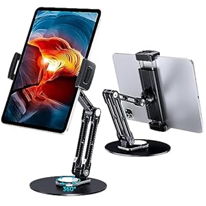 Lucrave Tablet Stand Holder for iPad, Adjustable with 360 Rotating Base for Desk, Aluminum Swivel Tablet Stand Compatible with iPad Air/Mini, iPad 10.2/9.7, iPad Pro 11/12.9 and More, Black